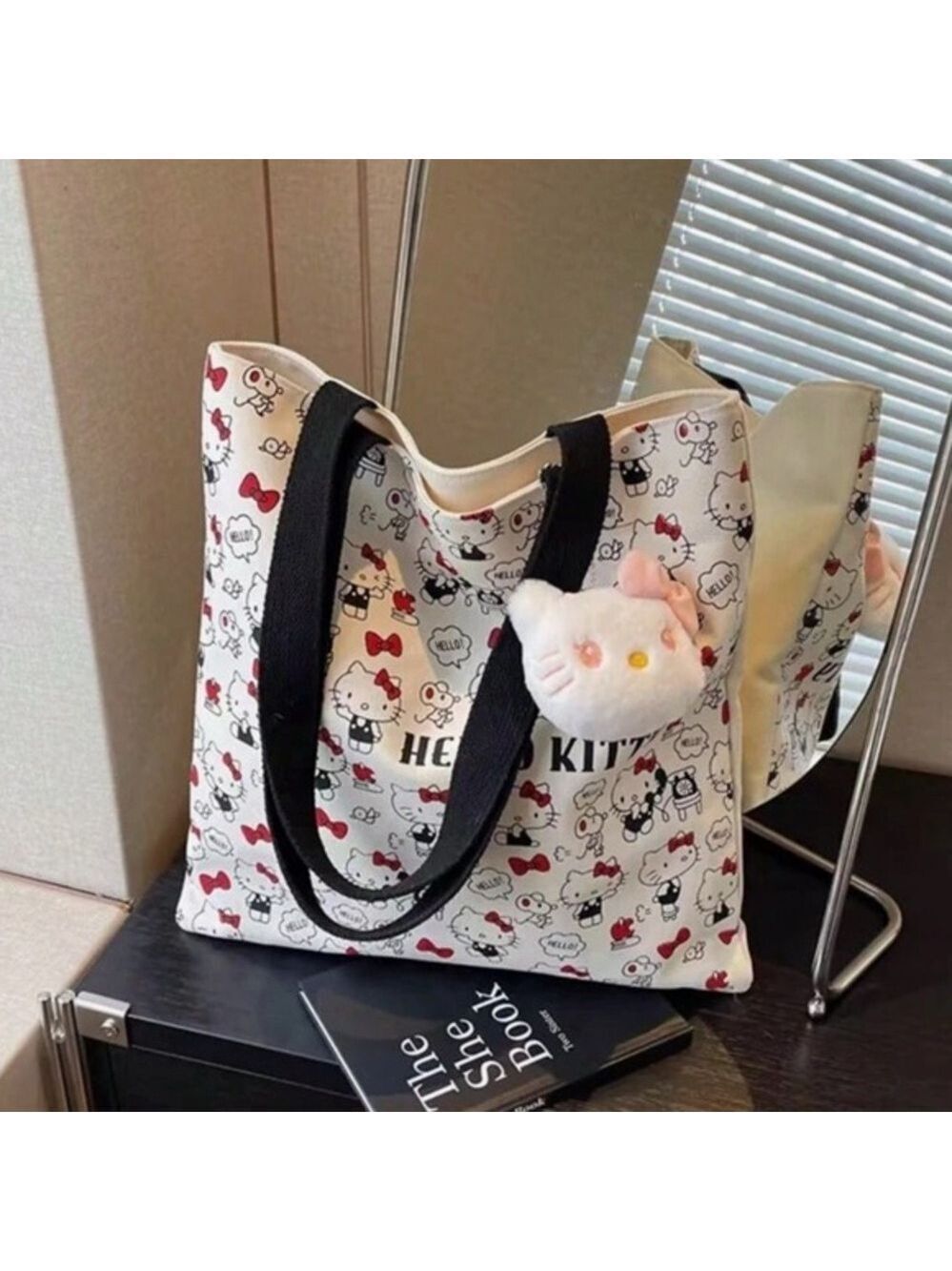 Hello Kitty White Tote Bag with Black Handles